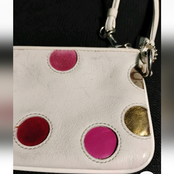 Coach Multicolor Polka Dot White Leather Zipper Closure Wristlet - Picture 7 of 12